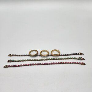 Tri Color Tennis Bracelet Stacking Ring Set Cubic Zirconia ADI 925 Thai Silver